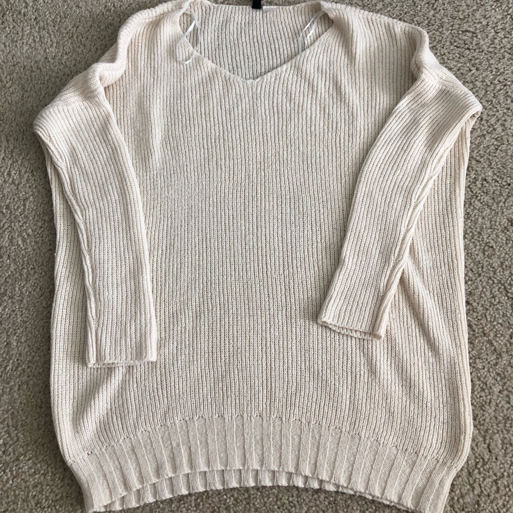 H&M Cream V-Neck Sweater with Chunky Knit